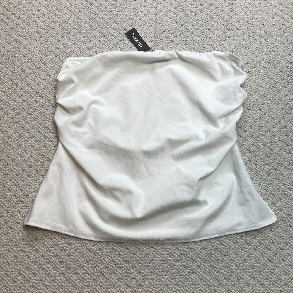 Boohoo Bandeau Tube Top Womens Plus 20 White Stretch Ruched Strapless New NWT
